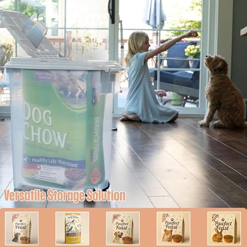 Buddeez Airtight Rolling Pet Food Storage Container, 50 Quart, with Scoop | For dog food, cat food or bird seed, Rolling bin for easier movement, Includes scoop - color: Black, size: 1 Pack (50 Quart)