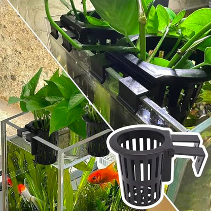 Aquarium Plant Holder 2PC with Hooks & Suction Cups, Aquatic Plant Cup for Fish Tank, Aquaponic & Aquascape Decoration, Black