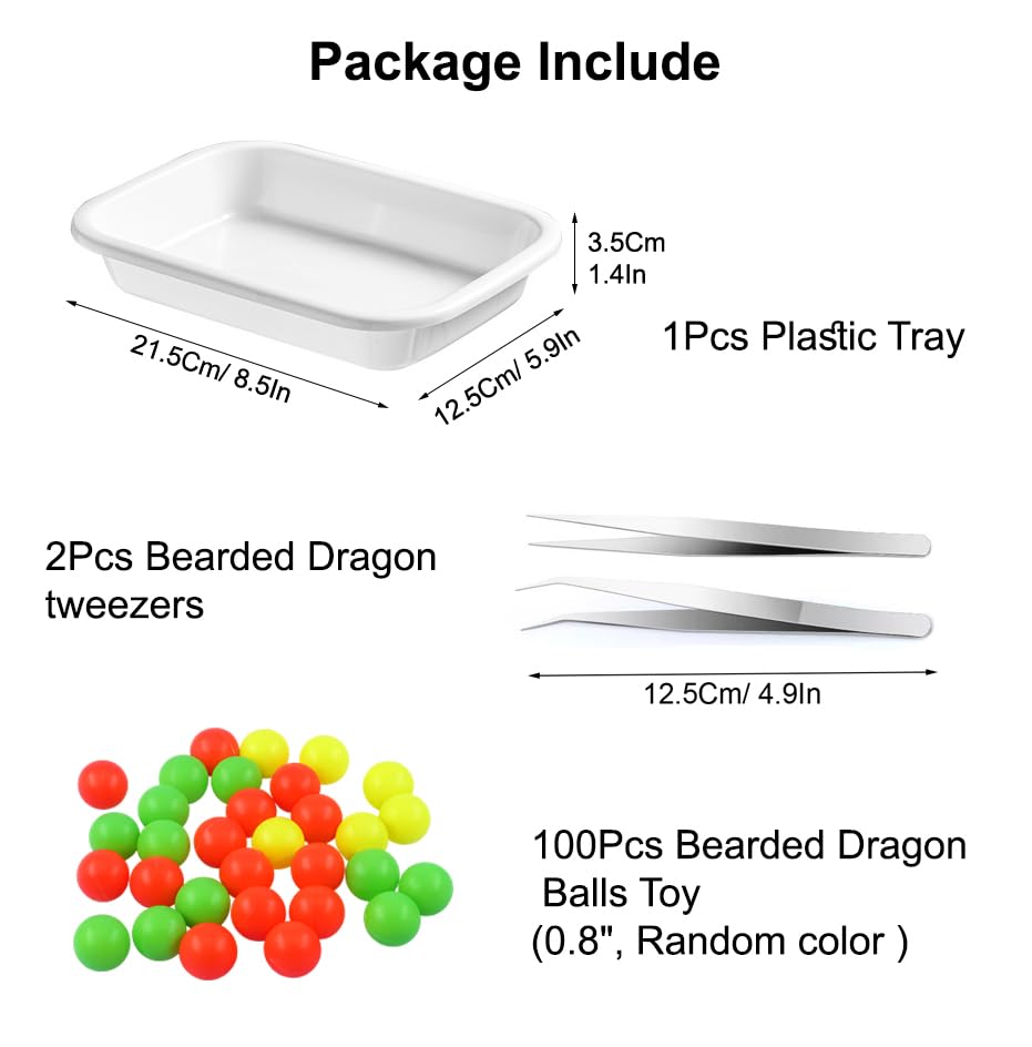 Bearded Dragon Enrichment Kit Toy, Foraging Toys with 100 Plastic Balls, Feeding Tray & Tweezers for Bearded Dragons to Play with – Bearded Dragon Toy for Reptiles