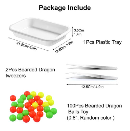 Bearded Dragon Enrichment Kit Toy, Foraging Toys with 100 Plastic Balls, Feeding Tray & Tweezers for Bearded Dragons to Play with – Bearded Dragon Toy for Reptiles