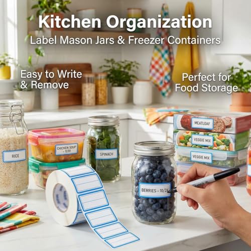500Pcs 40x25mm 2-Line Blue Border Freezer Labels, Writable Stickers | 500Pcs 40x25mm labels; removable writable adhesive for jars, containers, meal prep, pantry storage, and freezer use. - color: 500pcs Blue 2-line