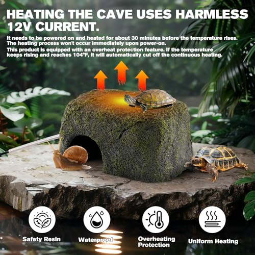 Reptile Heated Rock Bearded Dragon Basking Platform with Hide Cave,12V Thermostatic Heat Rocks Reptiles Habitat Decor Accessories for Lizard Gecko Tortoise Snake