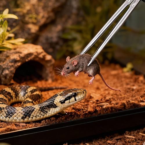 Feeding Tongs, Reptile Feeding Tongs for Snakes, Lizard, 3PCS Stainless Steel Tweezers with Gloves & Black Rubber Tips