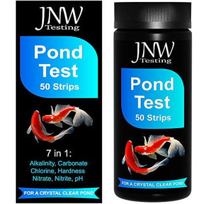JNW Direct Pond Water Test Kit for Ponds - 7 in 1 Test Strips [50 Pack] | Includes 50 pond test strips for pH, chlorine, nitrite, nitrate, hardness and alkalinity with fast accurate results.