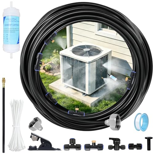 AC Condenser Misting Cooling System Includes Water Filter Cutter, Air Conditioner Cooler System Evaporative Cooling Kit for Residential AC Units, Sun-Exposed Condensers&High-Temperature Climate Homes - color: Black