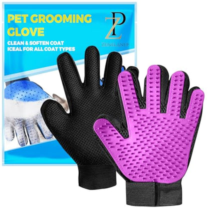 Upgrade Pet Grooming Gloves, Grooming Gloves for Dogs, Cats, Rabbits & Horses with Long and Short Hair, Efficient Pets Hair Remover Mittens - 1 Pair (Purple) - color: Purple