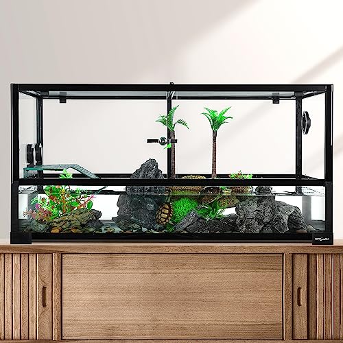 REPTIZOO 50 Gallon Large Turtle Tank Aquarium, 36"×18"×18" Tortoise Habitat Water-Land Ecological Turtle Tank with Drainage System Aquatic Aquarium, Terrarium for Tree Frogs, Salamanders - size: 36"×18"×18"