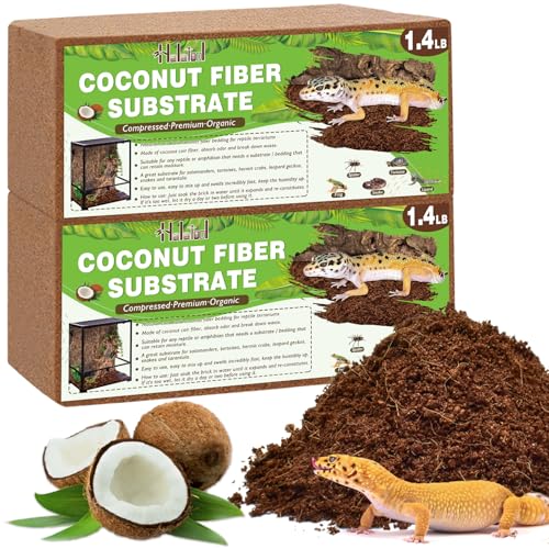 Halatool 2 Pack Compressed Coconut Fiber Substrate for Reptiles | Organic Coconut Substrate, Reptile Bedding for Tortoises, Geckos, Snakes, Frogs, Lizards, Hermit Crabs & Tarantulas - color: 2 pack