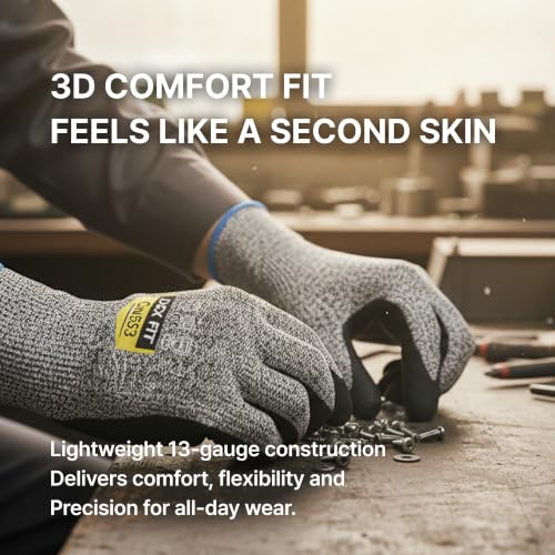DEX FIT Level 5 Cut Resistant Gloves Cru553 Prime - 3D-Comfort Fit, Firm Grip, Thin & Lightweight, Touchscreen Compatible, Durable, Breathable, Machine Washable; Black XS (6) 1 Pair - color: Prime Black, size: X-Small