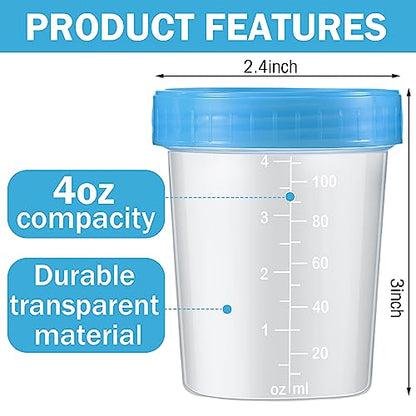Geiserailie 100 Pcs Urine Cups 4oz Disposable Specimen Container,Blue | Pee Cups for Testing, Leak Proof Screw on Lids for Safe Urinalysis Pee Stool Sample Collection Analysis - color: Blue