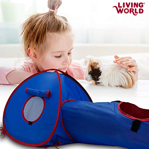 Living World Pet Tunnel, Blue/Red | Small Animal Tunnel for Rabbits and Guinea Pigs - size: Large
