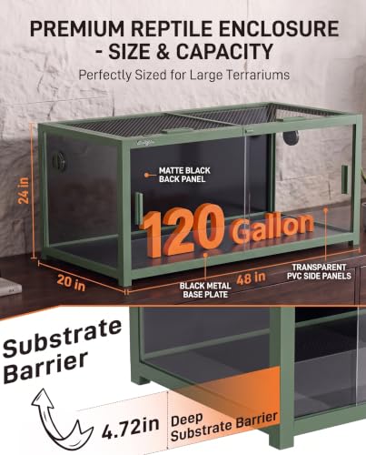 120 Gallon Reptile Tank, 4x2x2 Reptile Enclosure Front Sliding Door | Stackable ventilation 120 Gallon Bearded Dragon Tank anti-escape locks and no-fingerprint handles maximizes UVB transmissionn - color: Green, size: 120 Gallon