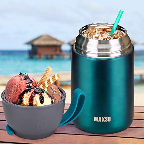 MAXSO 2 Pack Soup Thermo for Hot & Cold Food for Kids Adults, Vacuum Insulated Food Jar Thermal Lunch Containers, Travel Food Flask with Spoon (24 oz,17 oz) (Matte Green) - color: Green