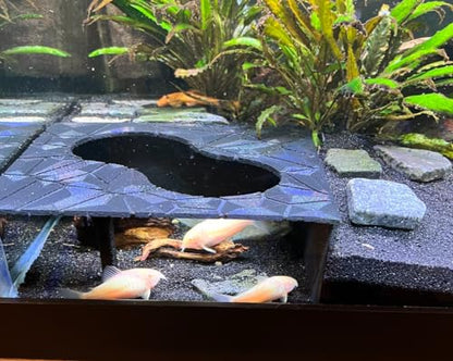 Aquarium Corner Hide for Fish Aquarium Undergravel Fish | Unique Underground Viewing Tunnel | Large Black Size 7.5" Lx 7.5" L x 3" H