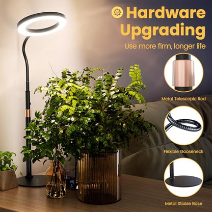 bseah Grow Light, LED Plant Light for Indoor Plants Growing, Full Spectrum Desk Grow Lamp with Pedestal, Automatic Timer for 3H/9H/12H, 10 Dimmable Levels, Height Adjustable - color: Black