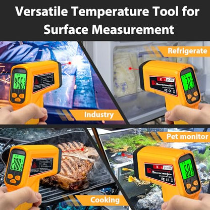 FKM Infrared Thermometer Gun Non-Contact Laser Temperature Gun,-58°F~986°F | Adjustable Emissivity,Digital IR Thermometer Gun for Cooking,Griddle,Pizza Oven,BBQ,HVAC,Automotive,Industrial,Not for Human - color: Yellow