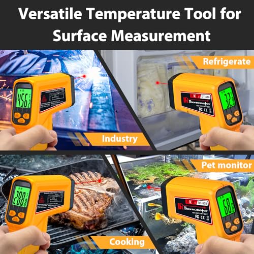FKM Infrared Thermometer Gun Non-Contact Laser Temperature Gun,-58°F~986°F | Adjustable Emissivity,Digital IR Thermometer Gun for Cooking,Griddle,Pizza Oven,BBQ,HVAC,Automotive,Industrial,Not for Human - color: Yellow