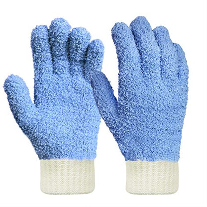 MIG4U Microfiber Dusting Gloves House Cleaning Glove for Blinds, Windows, Shutters, Furniture, and Car, Reusable Lint-Free Blue 1 Pair S/M - color: Blue 1 Pair, size: Small-Medium