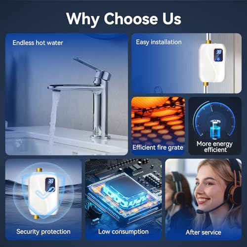 110V Tankless Water Heater Electric, 3000W Tankless Electric Water Heater Instant, Under Sink Water Heater with Digital Display, On Demand Hot Water Heaters Electric for Kitchen Washin Bathroom.