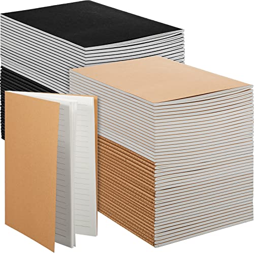 100 Pcs Journals Notebooks Bulk - Kraft Softcover A5 Small Notebooks 5.5 Inch x 8.3 Inch Notepads with 60 Page 30 Sheet for Writing Sketch Travel Office Supplies(Black, Brown,Lined) - color: Black, Brown, style: Lined
