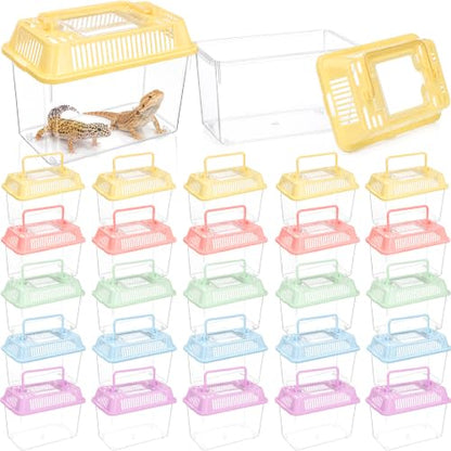 LemonRoad 25 Pcs Plastic Reptile Terrariums Carrier Cage Small Animal Terrarium Boxes 5.9" x 3.7" x 4.3" Enclosure Breeding Box Hatching Container Fish Tank with Ventilated Lid for Tarantula Spider