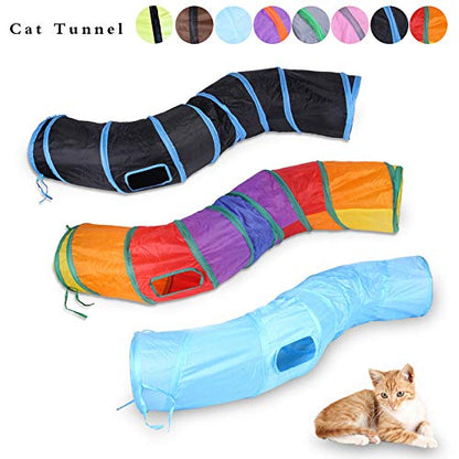 iCAGY Cat Tunnel Toys for Indoor Cats Kittens Rabbits, Pet Toy Play Tunnels | Interactive Crinkle Pop Up Tunnel Toys, Relieve Cat Boredom, Yellow 47" Shape S - color: Yellow