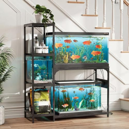 VOWNER 20-29 Gallon Fish Tank Stand with Power Outlet, Wood Aquarium Stand with Shelves for Fish Tank Accessories Storage, Heavy Duty Metal Frame, Turtle Reptile Terrarium Stand, Load 500lb, Grey - color: Grey