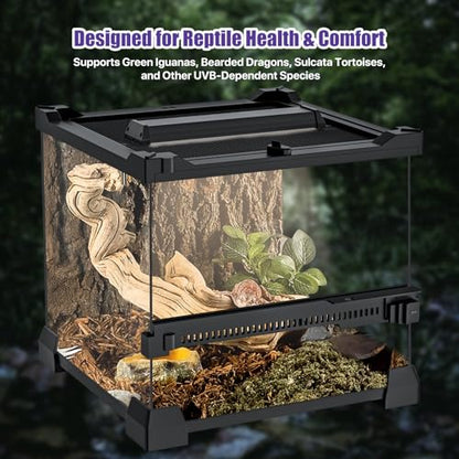 12 Inch LED UVB Reptile Light with 24H Cycle Timer & Dimmer | 12W UVA UVB Lamp, UVI Switching, Brightness Adjustment for Turtle, Bearded Dragon, Lizard and More(No Heat) - size: 12 inches