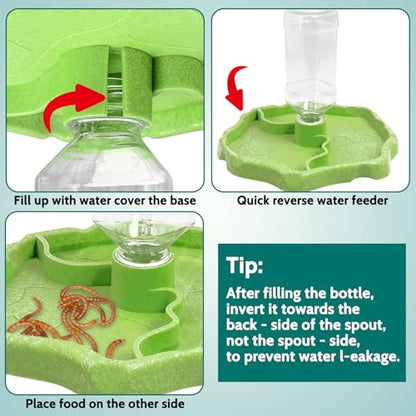 Tfwadmx 9oz 2-in-1 Reptile Water Bottle Turtle Automatic Feeders Waterer Food and Water Bowl pet Dispenser Bottle Feeding Dish for Lizard Chameleon(Green) - color: Green