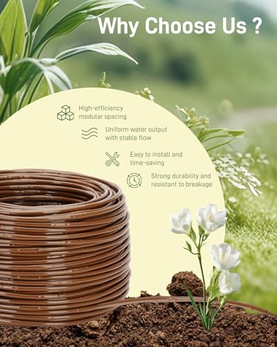 1/4" Drip Irrigation Tubing with 6" Emitter Spacing, (100 Ft Roll) Hydroponics Dripline with Built-in 0.5 GPH Dripper, Drip Line for Landscape Irrigation, Tree Watering and Greenhouses (Brown) - size: 100FT