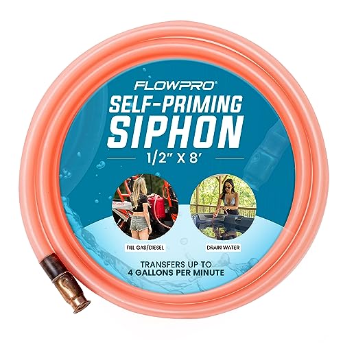 1/2” x 8’ Self-Priming Shaker Jiggler Siphon Hose, FlowPro Siphon Gas & Fuel Transfer Pump, Gas Can Siphon for Boats, Jet Ski, Pontoon. Water Siphon Pump for Hot Tub Drain and Cold Plunge | 4 GPM - size: 1/2” x 8 Foot