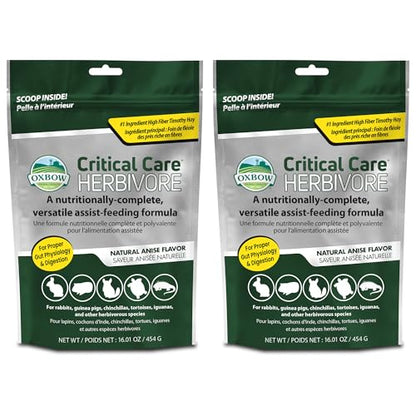 Oxbow Critical Care Herbivore Small Pet Formula, Anise, 454g, Pack of 2 | Recovery feeding support, high-fiber timothy hay, for rabbits & guinea pigs, vet recommended emergency nutrition