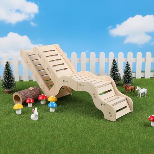 Versatile Hamster Hideout and Exploration Tunnel, Snap-Together Wooden Hamsters Tunnel Burrow with Panoramic Window Hamster Explorer for Gerbils Hamsters Small Pets Chew-Safe