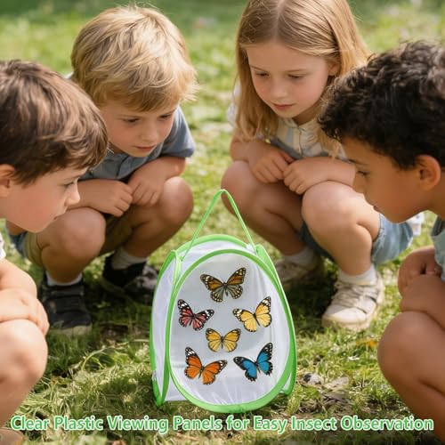 3 PCS Mini Butterfly Habitat Cage Foldable Insect Mesh Cage with Handle & Zipper Portable Butterfly Net Habitat Bug Terrarium for Transporting and Raising Critter Cage Easy to Observe, 10x 8.8x8Inch
