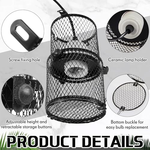 Retractable Reptile Heat Lamp Holder, Ceramic Heat Emitter Lamp-Cage with Adjustable Anti-Scald Mesh Cage Heating Lamp Stand for Pet Amphibian Snake Lizard Frog Chick, Without Bulb(White) - color: White