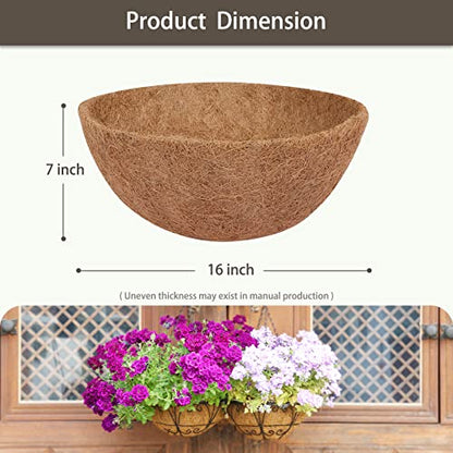 GreatBuddy 4 Pcs Coconut Hanging Basket Liners 16 Inch, Sturdy Round Coco Liners for Planters, Perfect Replacement for the Old, 100% Natural, Easy to Straighten Out - size: 16 inch