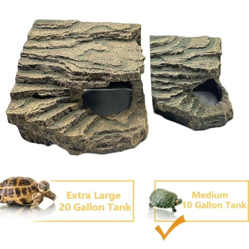 Tfwadmx Tortoise Basking Platform, Crested Gecko Hide, Reptile Cave Hideout with Basking Area, Turtle Tank Accessories for Leopard Geckos,Small Bearded Dragons,Frogs,Newts