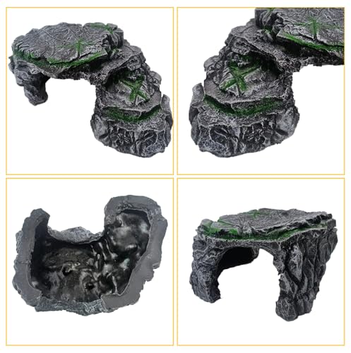 kathson Turtle Basking Platform,Resin Bearded Dragon Basking Platform Reptile Habitat Cave Climbing Ramp Turtle Tank Decoration for Leopard,Geckos,Lizards,Turtles,Snakes,Frogs,Newts - style: hideout