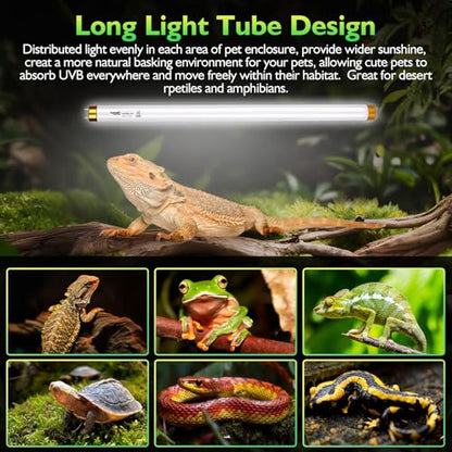 UVB Light for Reptiles Bearded Dragon, 2 Pack T8 UVB Reptile Light UVB Bulb 10.0 15W UVA UVB Reptile Light Bulb Terrarium Light Lamp Tube for Turtle Chameleon Leopard Gecko Snake Tank, 18 Inch - size: T8-18 Inch(2 Pack)
