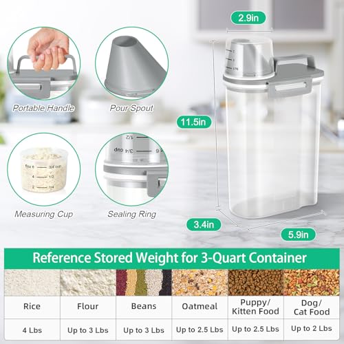 TBMax Rice Storage Container 2 Pack, Plastic Kitchen Pantry Food Storage Container with Cup, Small Pet Dog Cat Food Container Dispenser-Grey - color: Grey & Grey