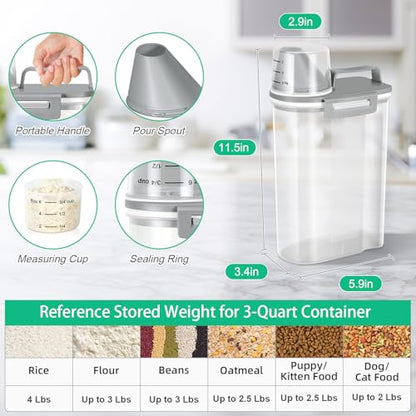 TBMax Rice Storage Container 2 Pack, Plastic Kitchen Pantry Food Storage Container with Cup, Small Pet Dog Cat Food Container Dispenser-Grey - color: Grey & Grey