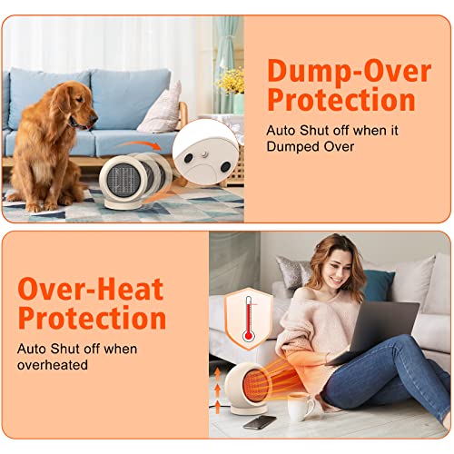 Coolfor Space Heater,PTC Ceramic/Portable Electric Desktop Heater High Output Desktop Heater for Home Bedroom Office Desk Indoor Use(Light Brown) | Energy Efficient PTC. Overheating & Tip-Over Protection. Compact for Bedroom, Office, Indoor Use. Quiet & F