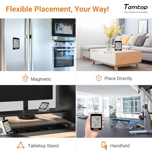 Temtop T1 Bluetooth Indoor Thermometer Hygrometer for Room Temperature | Humidity Notification Alerts, Data Export, Digital Gauge for Home, Office, Greenhouse, Garage, Nursery, Gift - size: Basic Edition