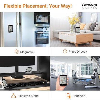 Temtop T1 Bluetooth Indoor Thermometer Hygrometer for Room Temperature | Humidity Notification Alerts, Data Export, Digital Gauge for Home, Office, Greenhouse, Garage, Nursery, Gift - size: Basic Edition