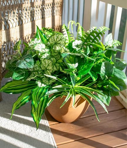 Starttag Artificial Bunches Greenery Plants Fake Plastic Leaves with Stems UV Resistant Outside Faux Plants Bushes for Outdoor Patio Garden Front Porch Yard Decor - color: Large8pcs