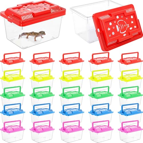 LemonRoad 25 Pcs Plastic Reptile Terrariums,Cute,5.1x3.5x3.5 Inch | Carrier Cage, Tarantula Enclosure Snake Breeding Box, Portable Fish Tank, with Ventilated Lid for Spider Turtle Lizard - color: Cute, size: 5.1x3.5x3.5 Inch