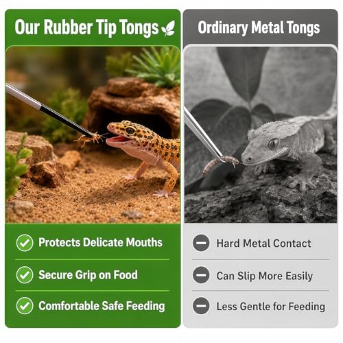 4PCS-Rubber Tip Feeding Tongs for Reptiles Extra Long Stainless Steel Reptile Feeding Tongs Terrarium Tools Feeder for Lizards Bearded Dragon Snake Enclosure Tank Accessories