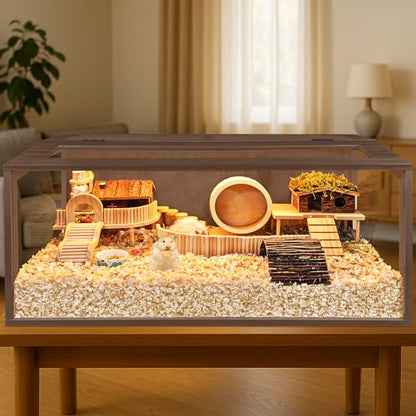 PROLEE Hamster Cage with Chewproof Wood Top, Guinea Pig Cages, Hamster Habitat with Clear Acrylic Sheets Solid Built, Small Animal Cage (Walnut, 48X19.5X19.5 inch) - color: Walnut, size: 48.0"L x 19.5"W x 19.5"H