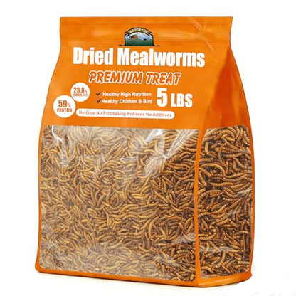 5LB Dried Mealworms, Non-GMO Meal Worms for Chickens & Birds, High Protein Chicken Feed, Natural Chicken Worms Ideal for Wild Birds, Reptile Tasty Bird Food