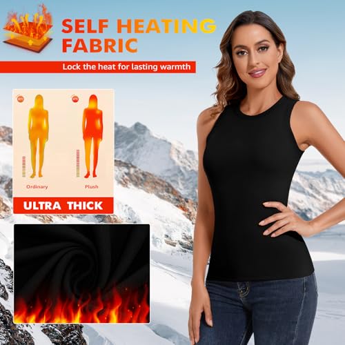 WOWENY Women's Thermal Tank Tops Sleeveless Underwear Tops Adjustable Straps Winter Camisole Fleece Shirts Warm Vest - color: Crew Neck-black, size: Medium
